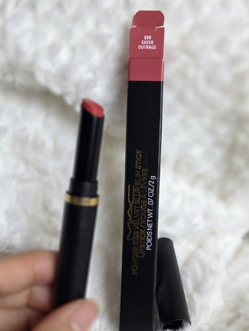 MAC Powder Kiss Velvet Blur Slim Stick - 898 Sheer Outrag Lipstick 0.07 oz